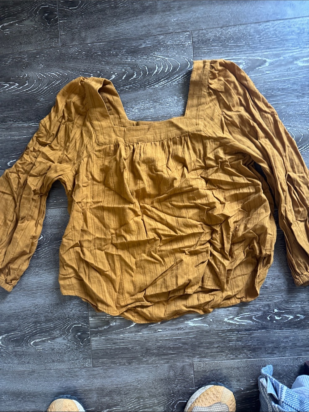 Madewell Mustard Square-Neck Peasant Top